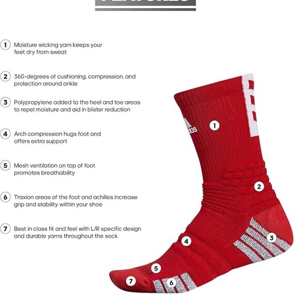 Adidas Unisex Creator 365 Basketball Crew Socks (1-Pair) Red White